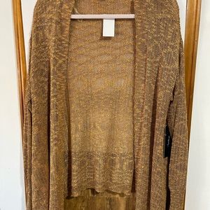 Waffle Knit Contrast Trim Open Front Cardigan